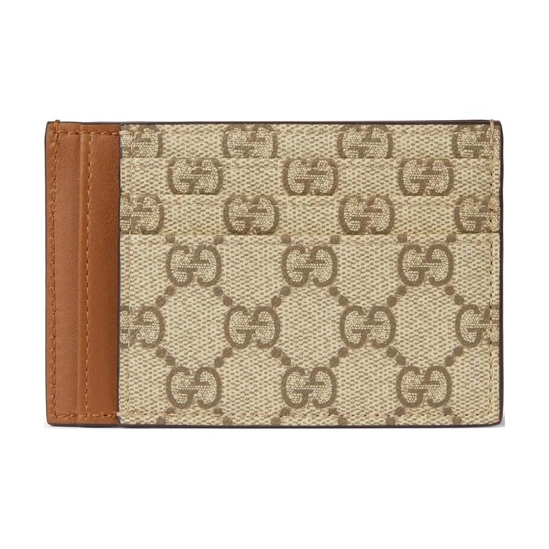 Gucci GG Emblem monogram pattern with multiple card slots, coated fabric card holder, same style for men and women, beige and dark brown