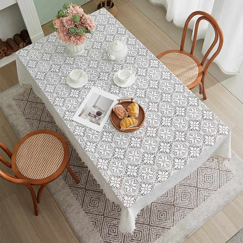 1pc, Tablecloth, Vintage Hollow Out Lace Pastoral Style Rectangular Floral Branch Mesh Table Cloth