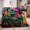 1pc Peacock Feather Print Blanket Lightweight Flannel Blanket Throw Blanket For Sofa, Bed, Travel, Camping, Livingroom, Couch, Chair, And Bed Yy250902