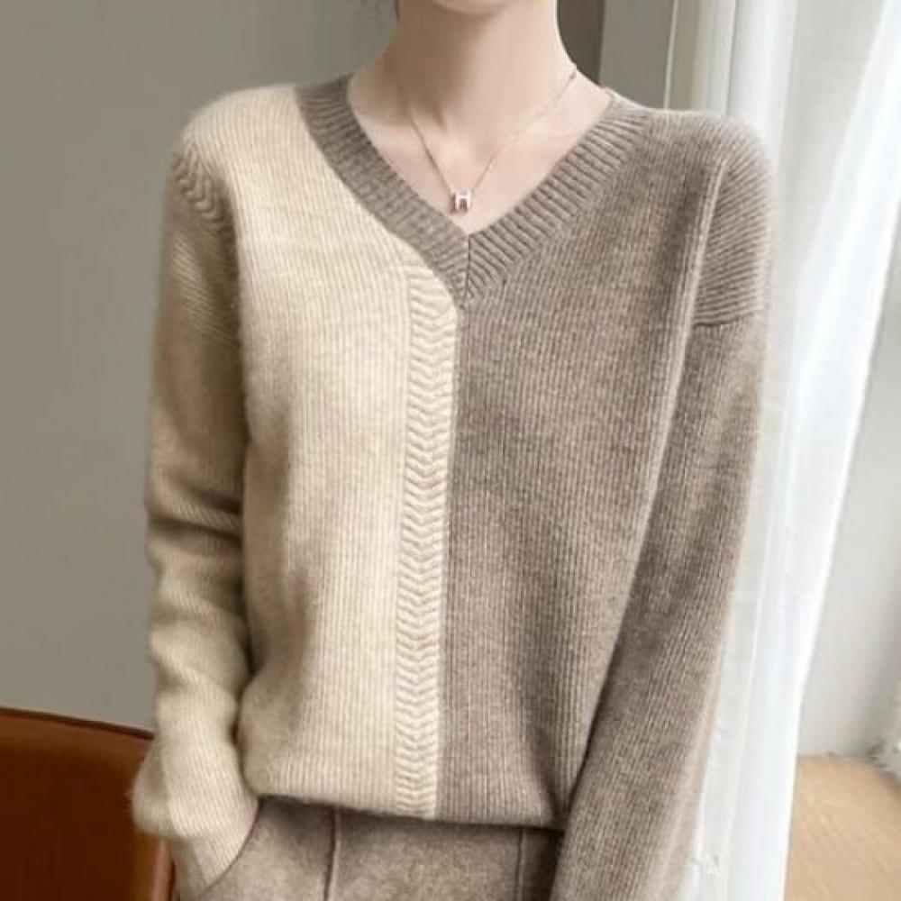 NaVaVa Women Color Block V Neck Long sleeVe Knit