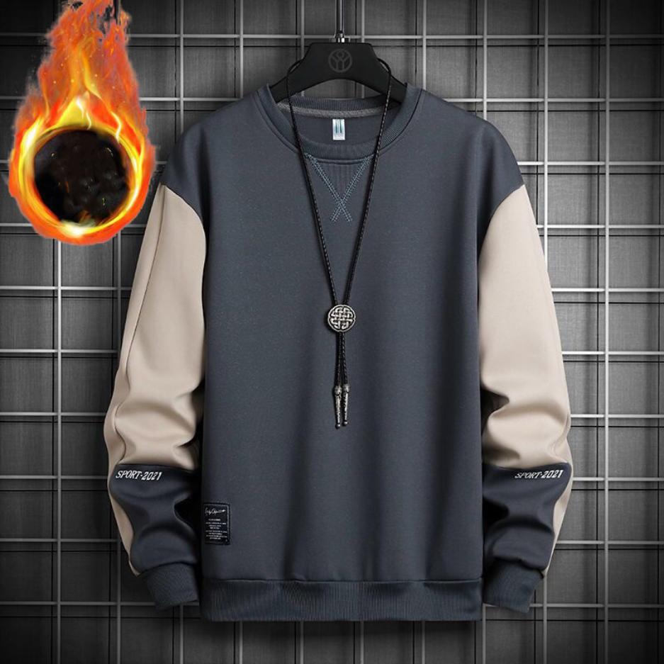 

Мужской свитер с круглым вырезом большого размера плюс бархатная утолщенная простая футболка с длинными рукавами Корейская версия Трендовая свободная универсальная нижняя рубашка M серый