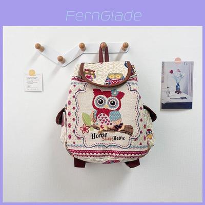 Owl Canvas Backpack With Drawstring Closure For Casual Daily Use