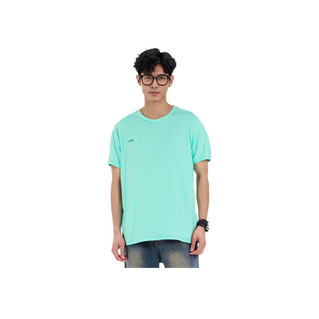 Li-Ning Solid Color Logo Crew Neck Short Sleeve T-Shirt Unisex Tops Light-Blue ATSS600-1