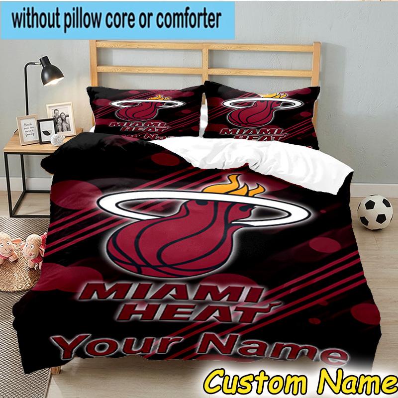 3pcs Custom Name Heat Miami Team Spirit Bedding Set Includes 1 Duvet Cover & 2 Pillowcases for All Seasons Dormitory Home Decor Christmas gifts