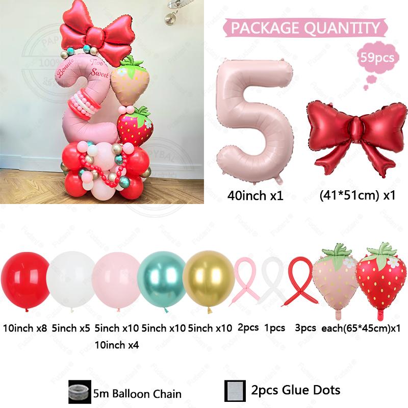 59pcs Strawberry Balloon Garland Set Suitable for Birthday Wedding Anniversary Graduation Ceremony Indoor/outdoor Decorations