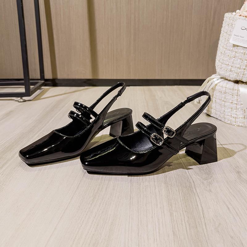 

High-heeled bag head sandals women s summer French Mary Jane shoes 2025 new square head empty single shoes thick-heeled high heels 34