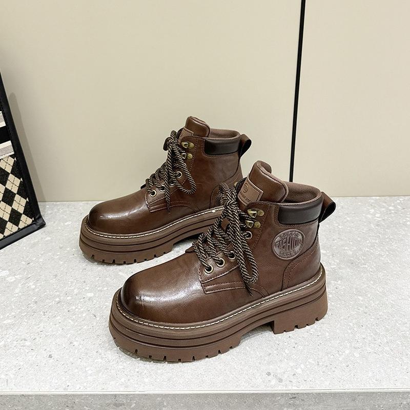 Damskie buty za kostkę, buty na grubej podeszwie podwyższające obcas, z podszewką polarową