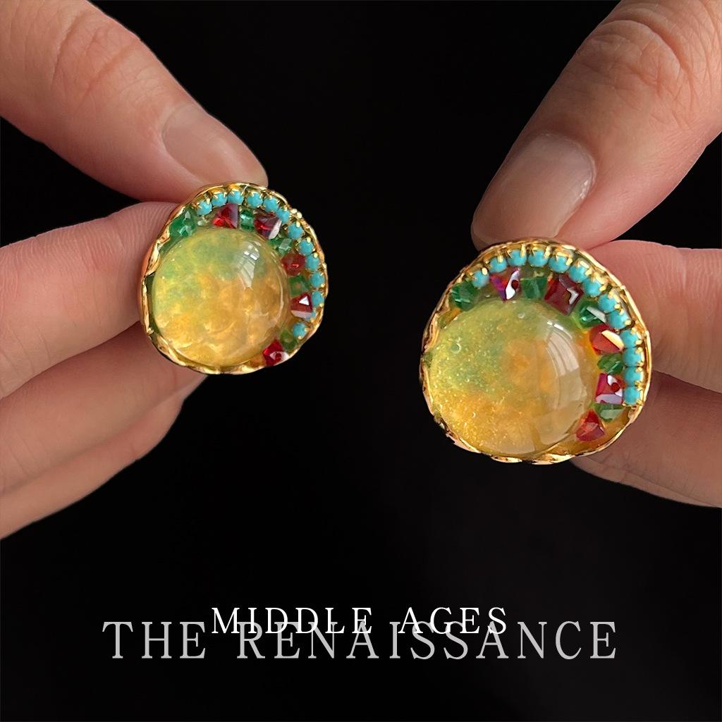 Легкие средневековые [Хуацзянь Цин] ретро придворные серьги-пусеты с цветной глазурью, серьги в литературном стиле