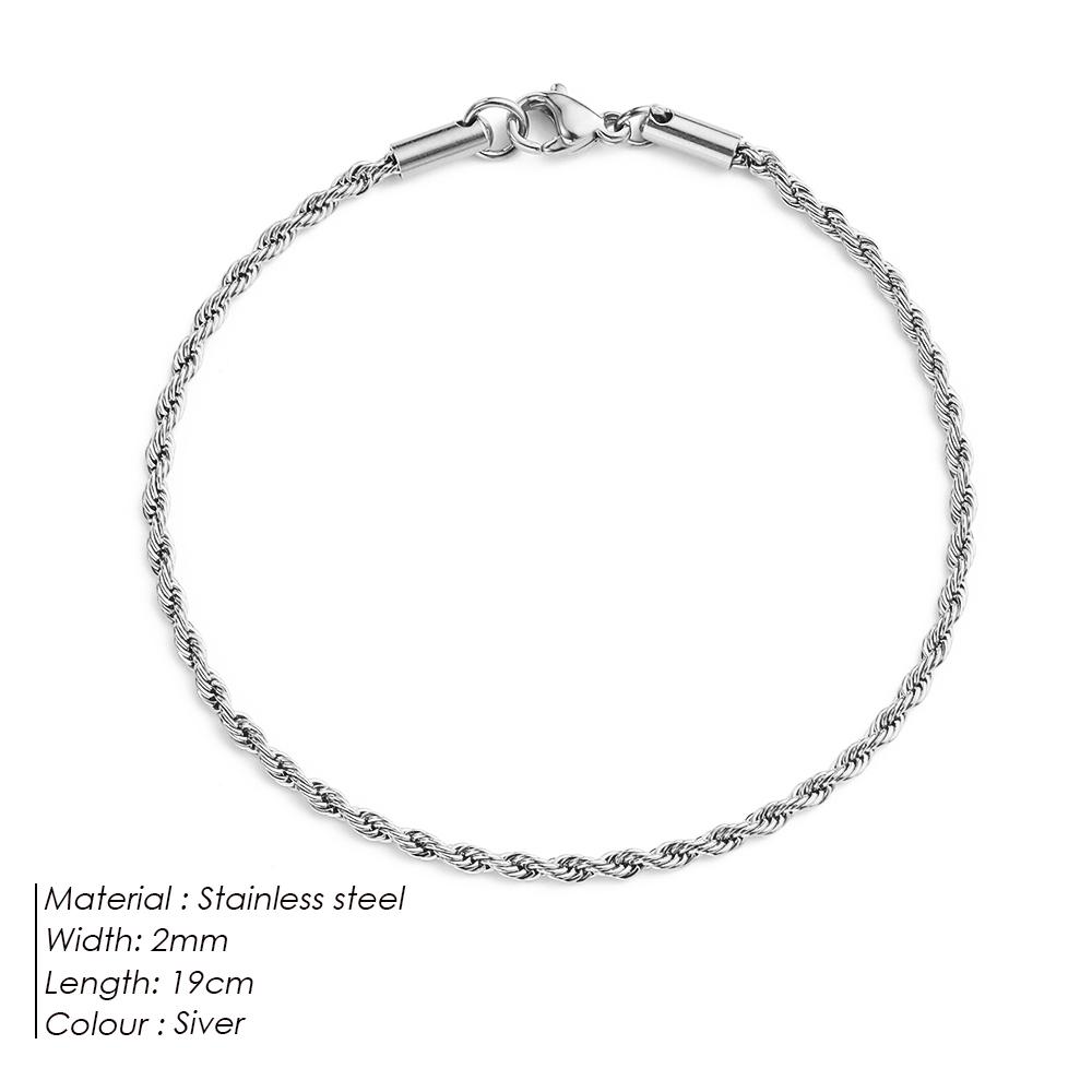 eManco for Woman Man Hip Hop Punk Silver Color Stainless Steel Fashion Jewelry 2/3/4/5MM Twisted Rope Chian Bracelet
