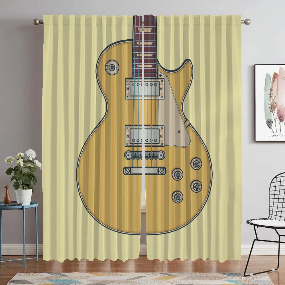Guitar Pattern Curtains for Living Room Curtain Tulle for Bedroom Shades Home Interior Curtains 2 Pieces Halloween Decoration