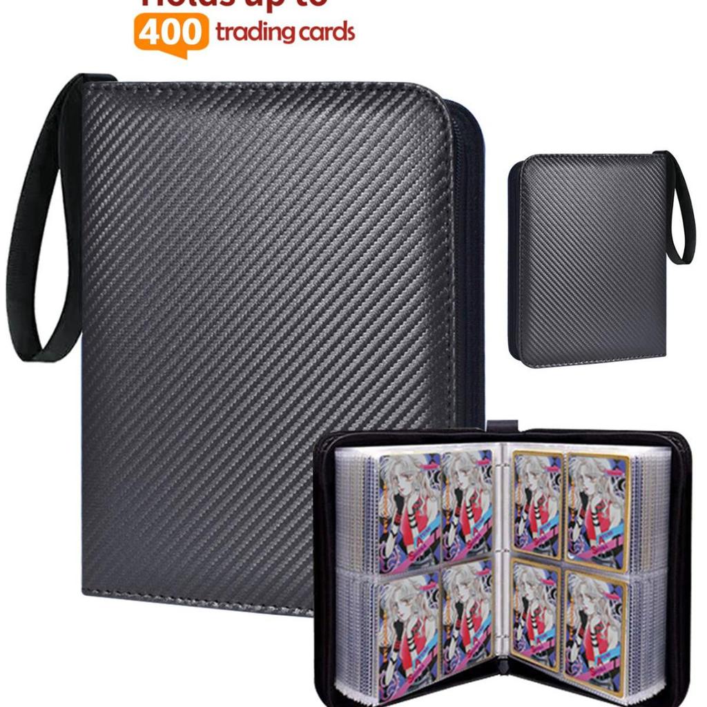 Black PU Leather Pokémon Card Binder with Zipper: 4, 9, & 16-Pocket Large Capacity Game Storage Book