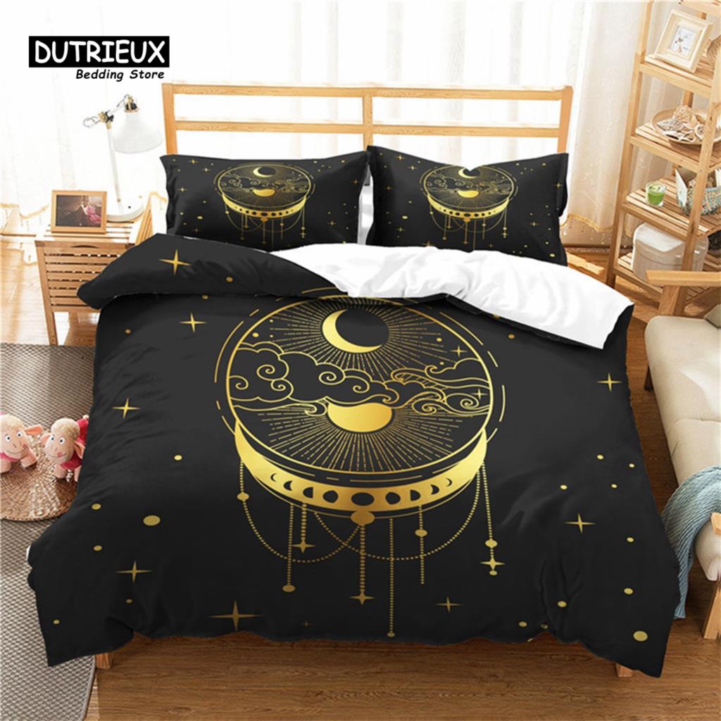 Sun And Moon Duvet Cover Exotic Galaxy Stars Bedding Set Microfiber Astrology Comforter Cover Queen For Kids Boys Teens Bedroom