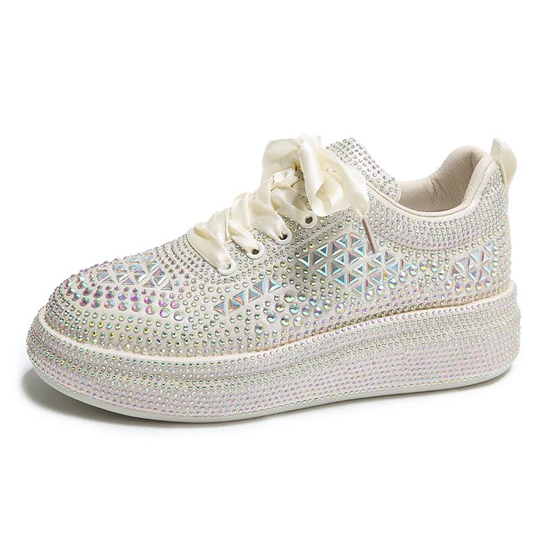 

Мода Роскошный Дизайнер Осень Вода Бриллиант Женские Кроссовки Толстая Подошва Сияющий Кристалл Повседневная Спортивная Обувь Модные zapatillas mujer 35