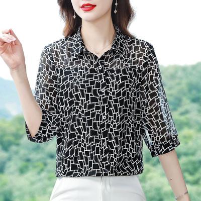Chiffon Shirt for Women, Summer New Fashion High-end Temperament Blouse, Foreign Fashionable Seven-minute Sleeve Shirt
