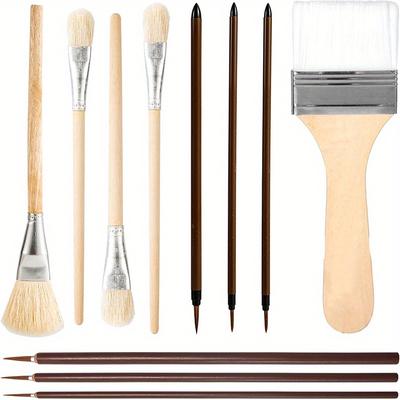 11pcs Pottery Glaze Brushes Set, Ceramic Brushes with Long Handle Watercolor Oil Acrylic Painting Supplies Wool Art Paintbrush Tools Christmas Gift
