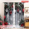 2D Flat Printing 2pcs Merry Christmas Curtain With Snowflakes_ Red Balls and Green Plants Versatile Fabric Without Electricity