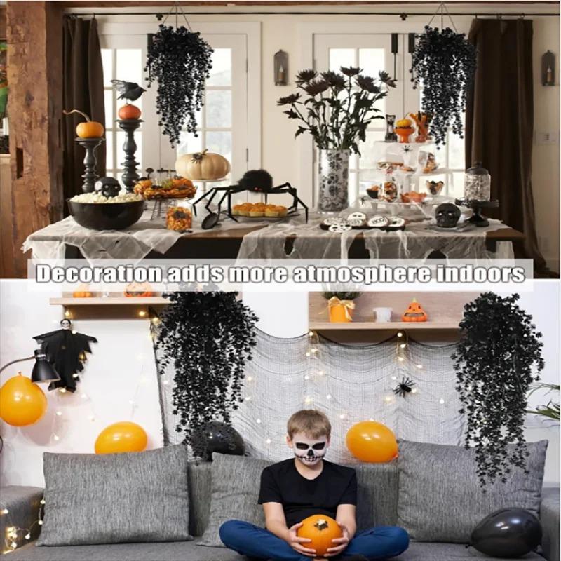 2Pcs Artificial Plants Black Vines UV-Resistant Protection Hanging Fake Plants Outdoor Indoor Home Garden Halloween Decoration