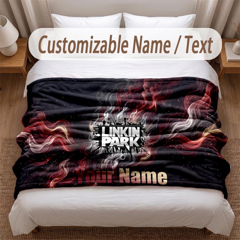 Linkin Park Printed Flannel Blanket Custom Name Text Soft Warm Throw For Bedroom Holiday Gift