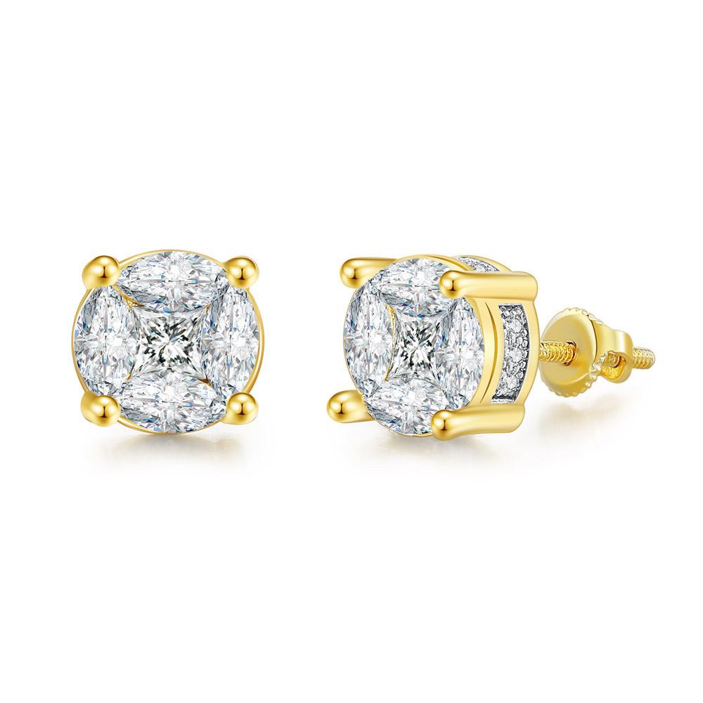 Hiphop Rock Stud Earrings For Women Classic Gold Color Jewelry Crystal Iced Out CZ Piercing Cartilage Ear Accessories Wholesale