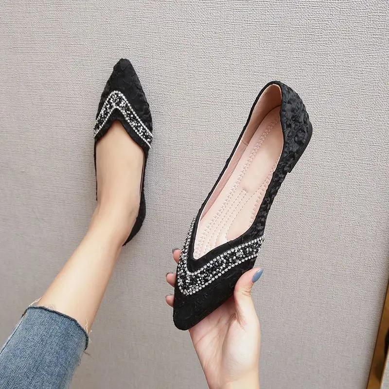 Fashion With Heel Ladies Footwear Wrinkles Pointed Toe Apricot Women's Flat Shoes Elegant Party On Offer Chic Point Discount Promotion