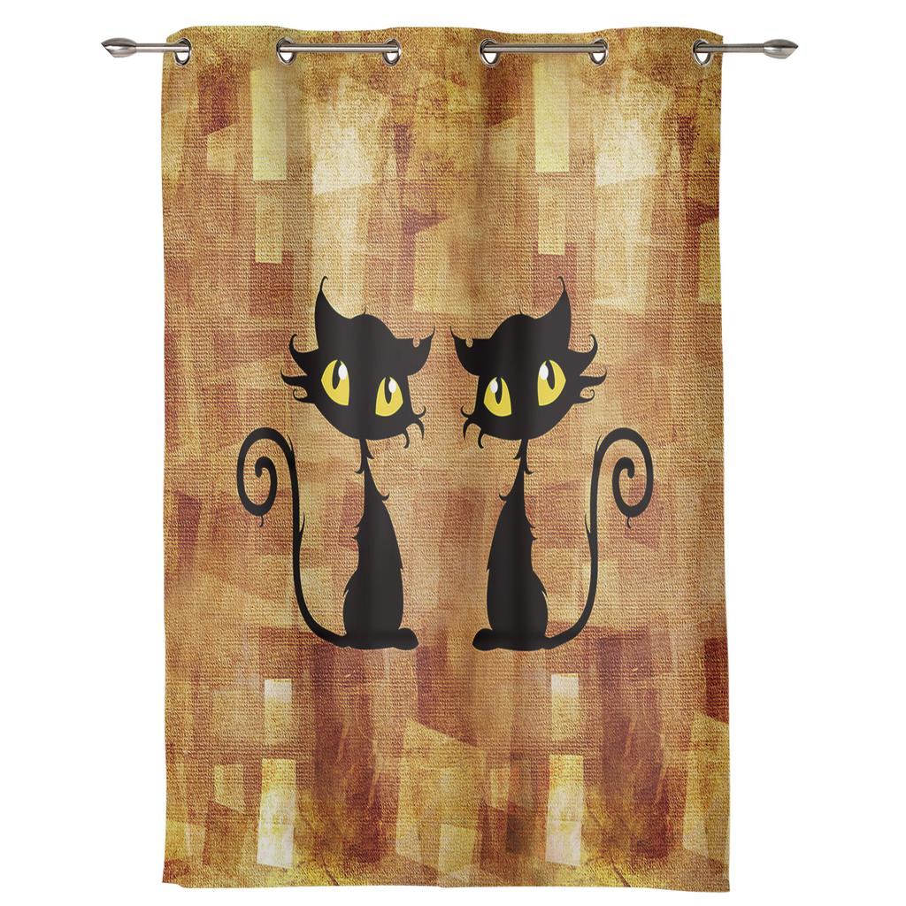 Window Curtains for Living Room Abstract Retro Background With Cats Curtains for Child Bedroom Kitchen Decor Blinds Drapes