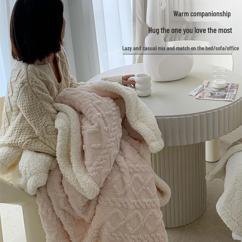 Verdickte Taft & Lamm-Korallenfleece-Decke für Sofa/Büro/Bett