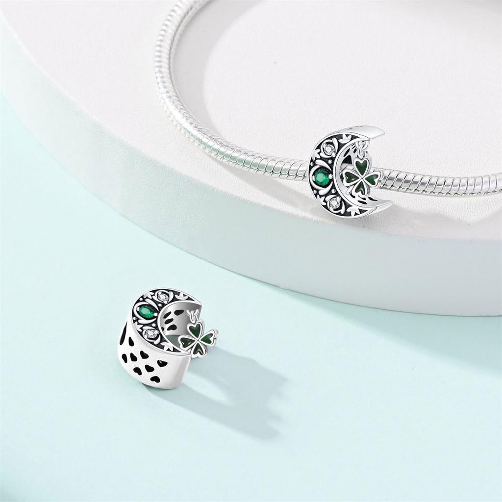 Green Horseshoe Tree of Life Four Leaf Clover Charm 925 Silver Beads DIY Bracelet Jewelry Making Supplies