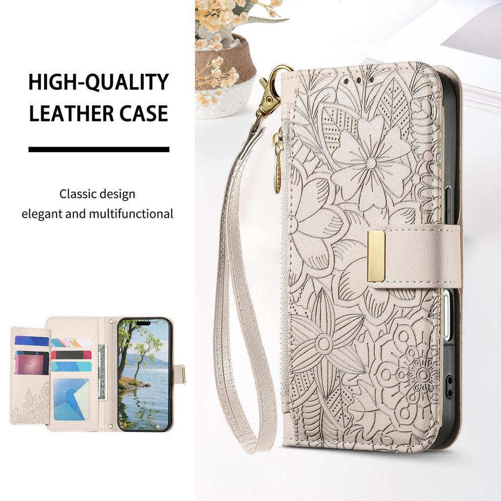 Floral Leather Wallet Case for Oppo A3 Pro/A5 Pro/Realme C63/C75/Reno12 F...Vintage All-in-One Card Holder w/Stand, Magnetic Closure & Wrist Strap