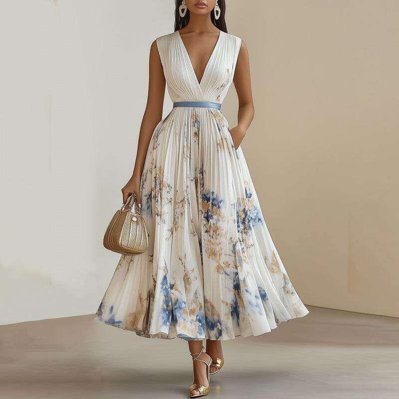 Best-Selling Elegant Vacation Sleeveless Pleated Print Dress