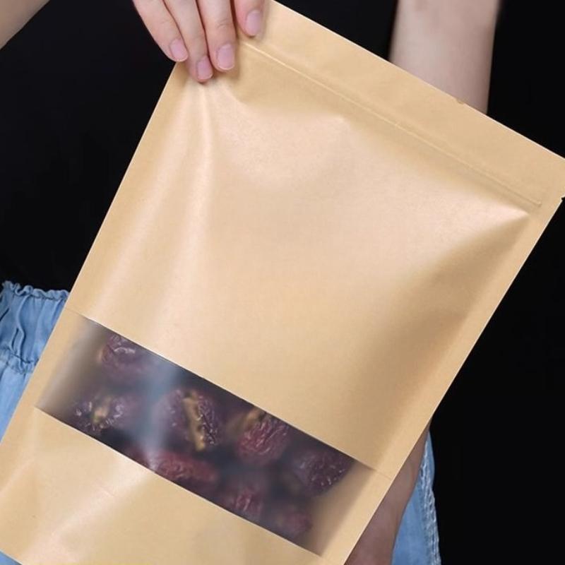 Kraft Paper Window Self Sealing Self Standing Bag Thickened Frosted Tea Bag Dried Fruit Snacks Moisture-proof Sealed Pocket Multiple Sizes Available