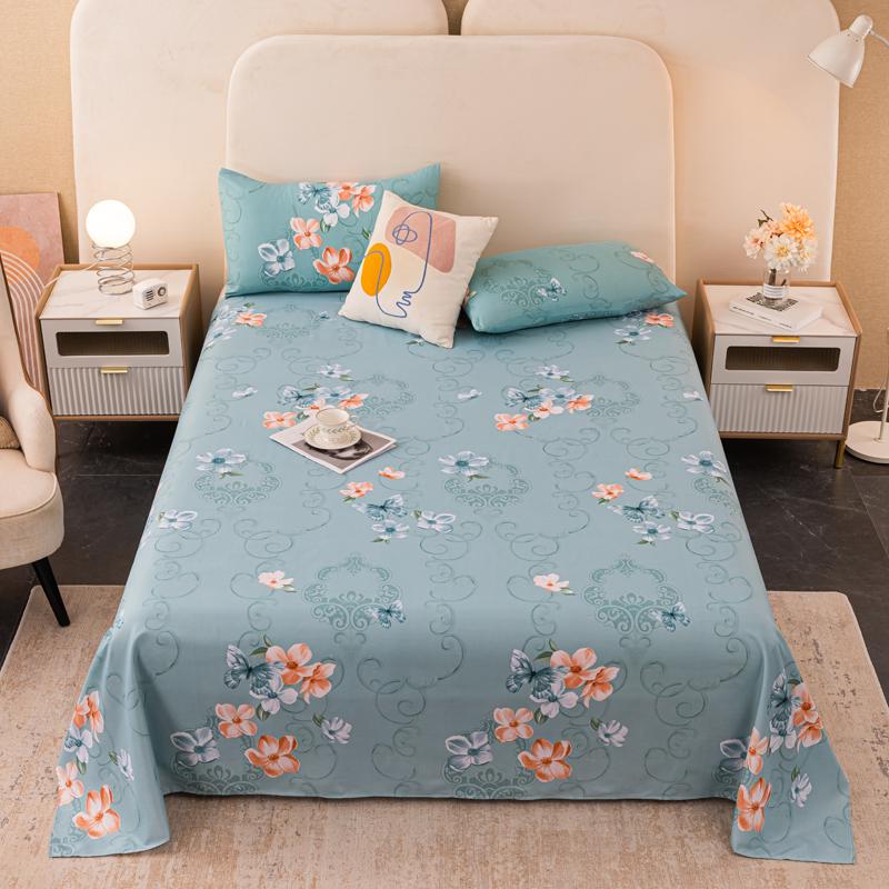 

Black Flowers Flat Sheet Cartoon Floral Bedding Set Girls Women Bedroom Decor Bed Sheet 3Pcs Polyester Sheets With 2 Pillowcases EU Single(135*200cm)3pcs