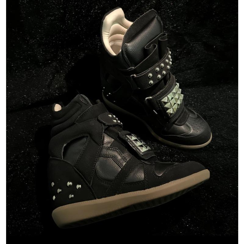Women's High Hidden Sneakers Height‑Increase Studded Magic Tape Thick Sole Retro Punk Casual Shoes
