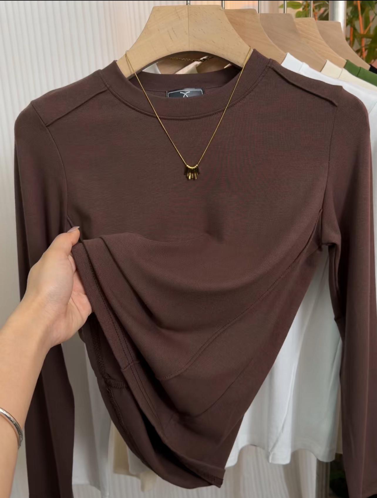 

2026 Women s Korean Style Round Neck Long Sleeve Top – Spring/Autumn Casual Commute Base Layer Shirt M (80-105 lbs)