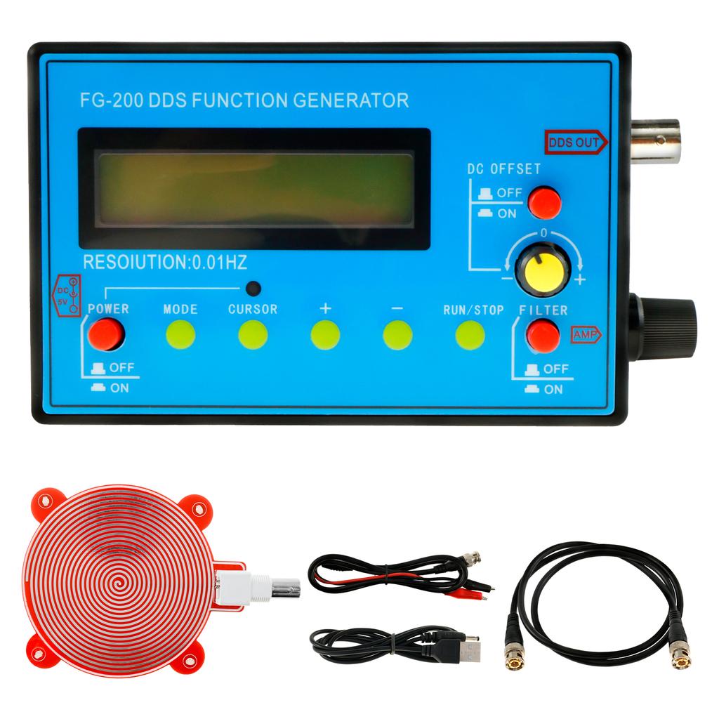 FG-200 DDS Function Signal Generator Portable Frequency Counter 0.01Hz-500KHz Signal Generator with AC/DC Power for Oscilloscope