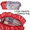 1Pc Plaid Pattern Ruffle Ins Style Large Capacity Sweet Makeup Bag Cute Cosmetic Cases Wash Storage Bag with Zipper