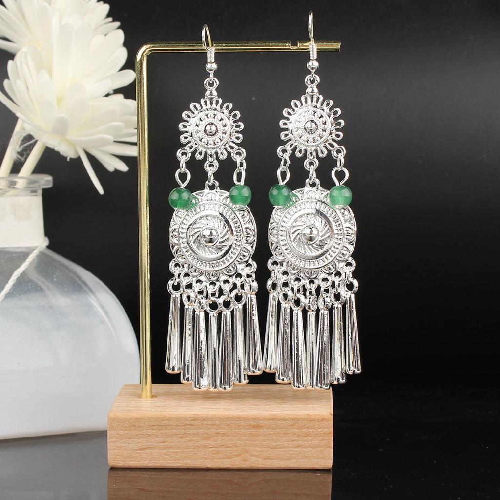 Turquoise Earrings Bohemian Drop Ear Earrings with Tassels, Geometric Alloy, Retro Style, Boastful Ear Accessories