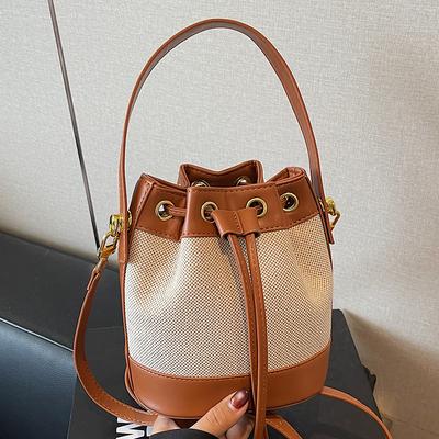 Fashion Women's Bag 2025 New Niche High-value Contrasting Color Shoulder Messenger Bag Retro Texture Portable Small Bucket Bag