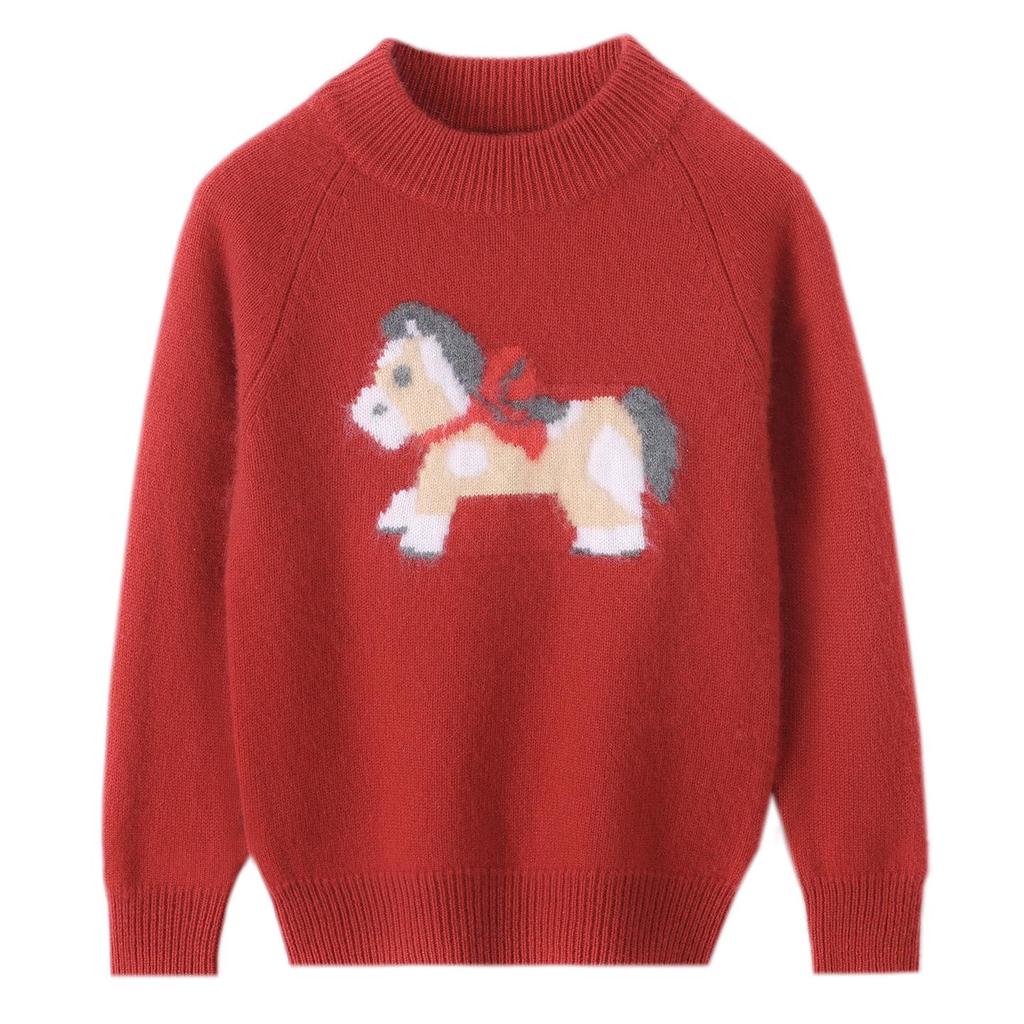 Unisex Children's Wool Knit New Year Sweater - Thick Cartoon Baby Pullover Base Layer