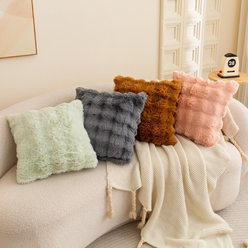 2PC Solid Color Bubble Rabbit Velvet Cushion Cover Autumn Winter Plush Cushion Cover Nordic Sofa Bedroom Pad Waist Pillowcase