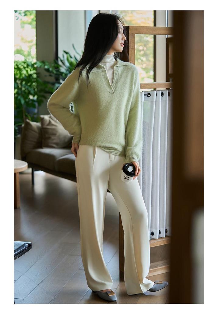 Pure Wool Lapel Knit Long Sleeve Women's Soft Brushed Base Layer for 2025 Autumn/Winter