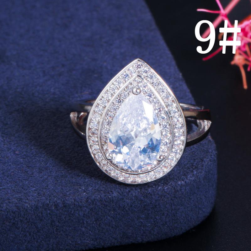 CMM Classic Women Engagement Party Jewelry High Quality Big Tear Drop Green Rings with Zirconia