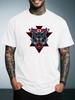 Men Summer White Short Sleeve Tee Cool Roaring Wolf Triangle Graphic Print Crew Neck Loose Male