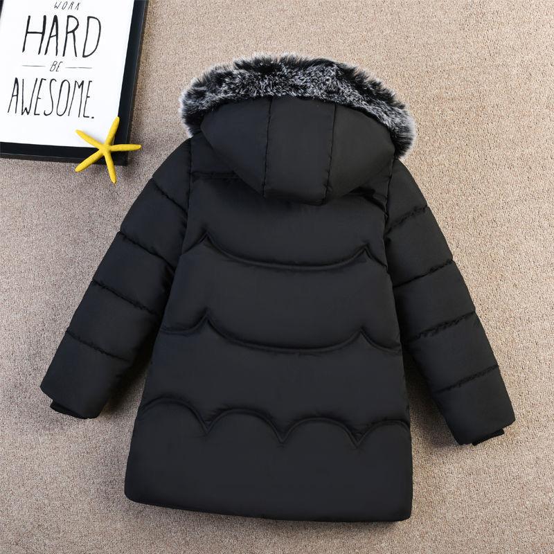 Girls' Winter Clothes Cotton Jacket with Thick Collar Down Cotton Jacket Long Length