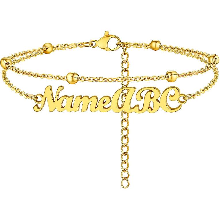 PROSTEEL Alla moda Design Manette/Testo Personalizzato Cavigliera da Donna, Cavigliera in Acciaio Inossidabile 316L, colore Argento/Oro/Nero,Basso