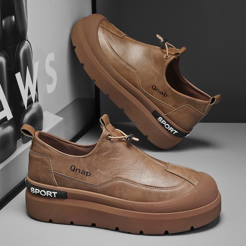 Autumn Beige Men Leather Casual Shoes Designer Platform Casual Sneakers Comfort Slip-on Loafers Shoes Man mocasines de hombre