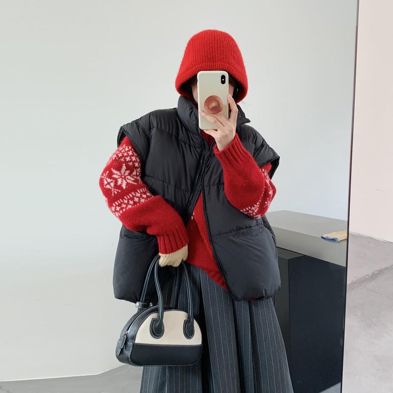 Down Cotton Vest Women's Autumn and Winter New Loose Cotton Vest Solid Color Vest Jacket