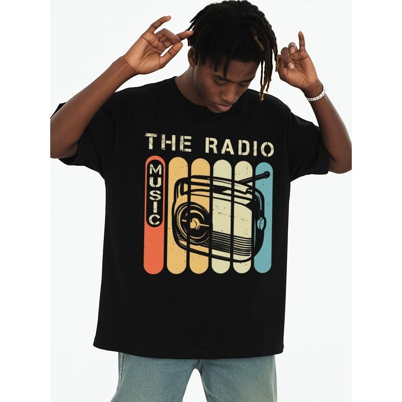 European sizes Retro Radio Music Tee Men T Shirt Black Summer Funny Printed T-shirts, Fashionable Outerwear Fashionable Summer T-shirt