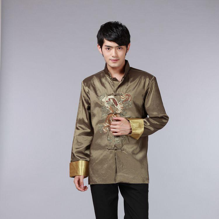 Men's Chinese-Style Retro Embroidered Dragon Tang Suit Long Sleeve Top: Ideal for Formal Events and Performances.