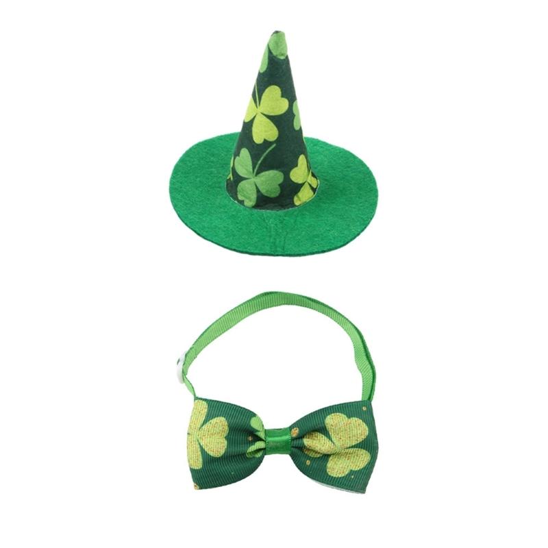 Dog Top Hat Collar Holiday Shamrocks for Small Medium Girl Dogs Cats Dog Collar Necklaces Kerchief Costumes