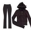 Set con felpa casual color block e pantaloni in maglia da donna Street Style 2025 per Primavera e Autunno